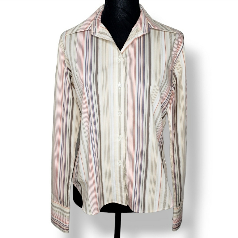 Lands End Size 10 Petite Striped Button Down Shirt VTG 80s Business Academia